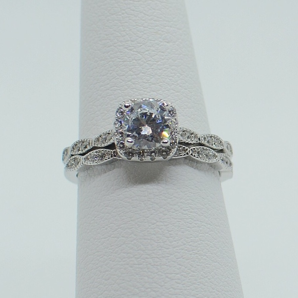 .925 Sterling Silver Round CZ Wedding Ring Set